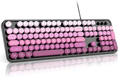 Vista 16 de MOFII Computer Keyboard Wired,Round Key Retro Typewriter Keyboard Full Size USB Plug and Play, for Laptop, PC, Desktop, Windows