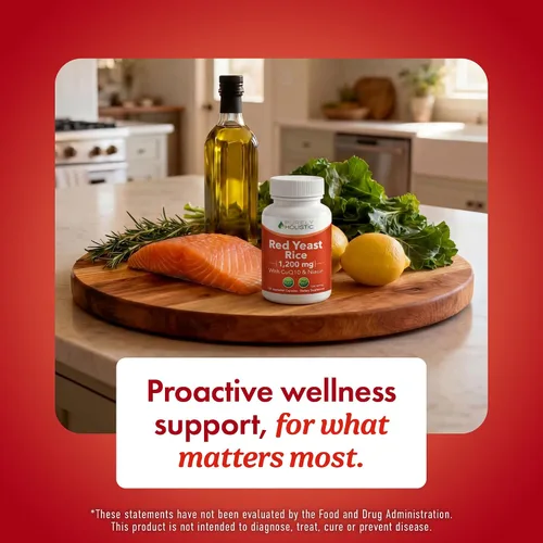 Vista 9 de Arroz de levadura roja con suplemento CoQ10 Niveles de colesterol saludables y apoyo para la salud cardíaca Arroz de levadura roja extra fuerte