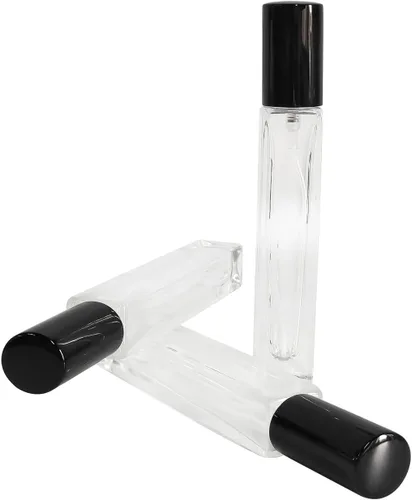Vista 6 de 8 botellas de perfume de 0.3 fl oz, botellas de spray de vidrio rellenables, mini botella de vidrio cuadrada portátil de viaje, pequeña botella