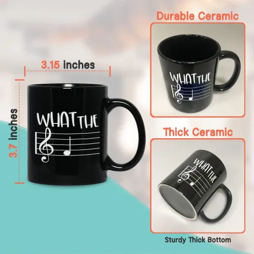 Vista 4 de Taza de café musical de 11 onzas, con texto en inglés "What The F Funny Note Sayings", regalo único para profesores musicales, amantes de la música