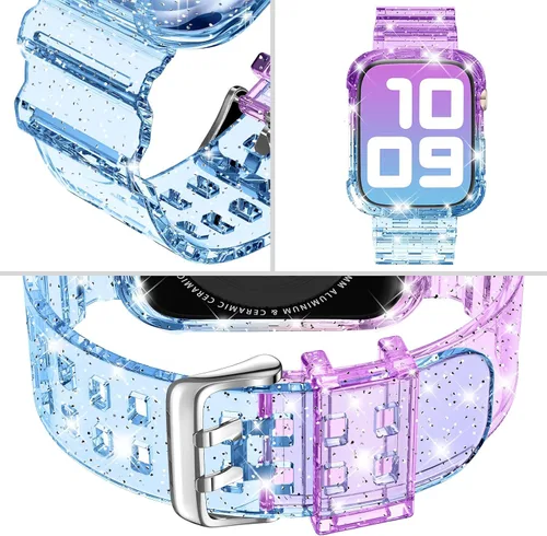 Vista 250 de DABAOZA - Correa transparente compatible con Apple Watch con estuche protector, correa deportiva de TPU con brillo para mujeres y hombres