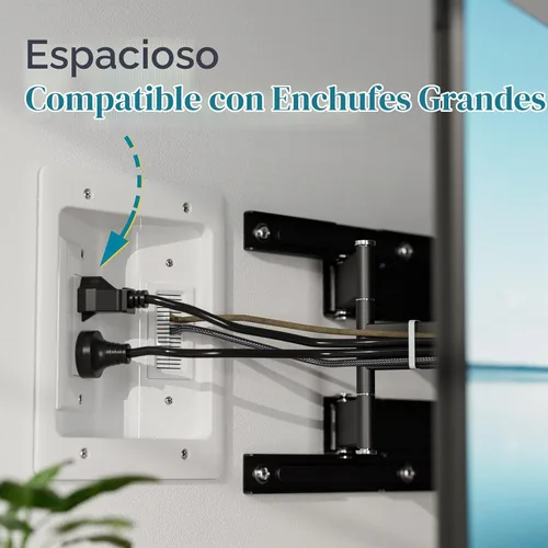 Vista 5 de Ocultacables de TV para TV montada en pared, kit de gestión de cables en pared, caja de tomacorriente – Ocultacables de doble tomacorriente