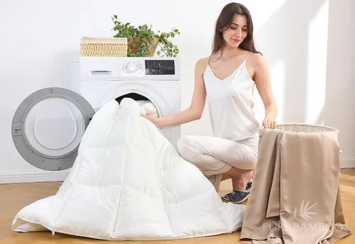 Vista 8 de Pure Bamboo - Inserto para edredón tamaño Queen (90x92 pulg) - Inserto para edredón ultra suave acolchado con 8 asas en las esquinas y laterales
