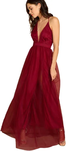 Vista 3 de Floerns - Vestido largo de cóctel con tirantes delgados y escote profundo para mujer