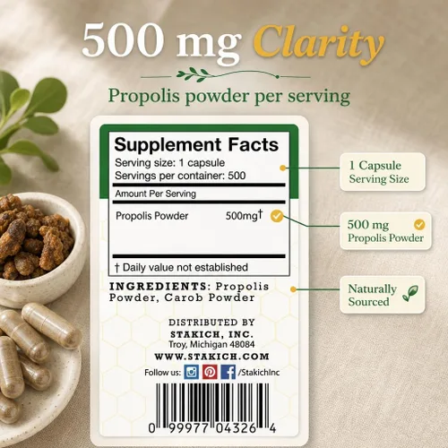 Vista 4 de Stakich Cápsulas de 500 mg (cápsulas de propóleo 500 mg (500 unidades)