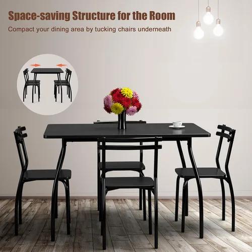Vista 3 de GIANTEX Juego de mesa de comedor de 5 piezas para 4, mesa de cocina rectangular de 43 pulgadas y 4 sillas de comedor con patas curvas de metal