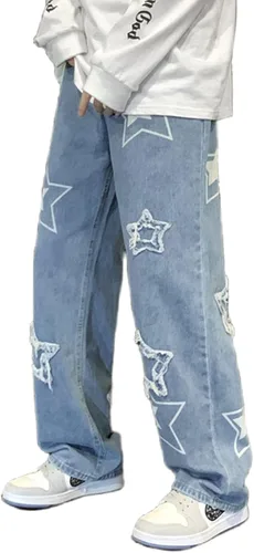 Vista 5 de Pantalones de mezclilla Y2K para hombre, estilo hip hop, holgados, rectos, holgados, estilo hip hop, para hombre