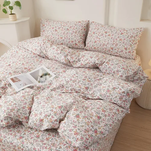 Vista 32 de EAVD Elegante funda de edredón floral pequeña, tamaño individual, suave, 100% algodón, con estampado floral pequeño, con 2 fundas de almohada