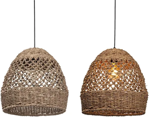 Vista 5 de Arturesthome Lámpara colgante tejida, moderna lámpara colgante bohemia con pantalla de ratán tejida a mano, lámpara colgante costera de granja