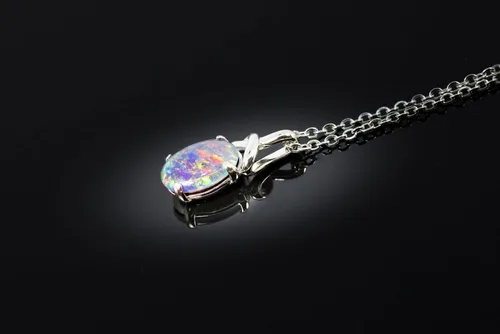 Vista 3 de Collar de ópalo de fuego australiano, 0.433 x 0.354 in, colgante de ópalo de trillizos australianos en plata de ley 925 chapada en oro para mujer