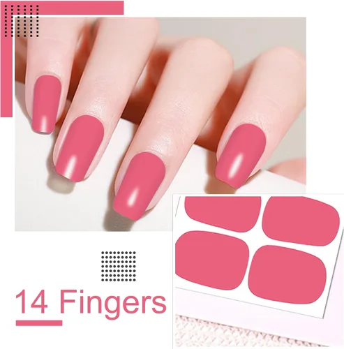 Vista 3 de 16 hojas de envolturas de uñas rosas para mujer, tiras de esmalte de uñas de color sólido, tiras de uñas de gel, autoadhesivas, calcomanías
