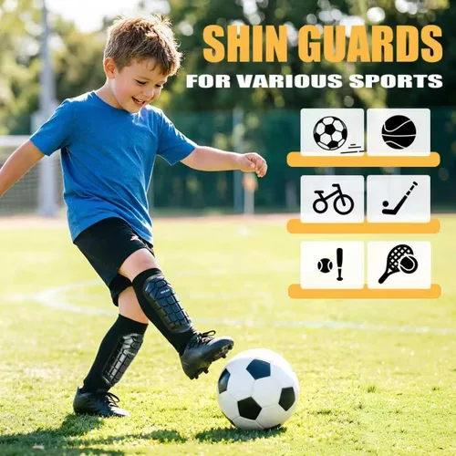 Vista 5 de Espinilleras de fútbol para niños y jóvenes, espinilleras de esquí para niños, niñas, adultos, hombres y mujeres, equipo de fútbol protector
