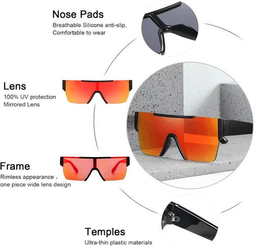Vista 3 de Fullgren Mirrored Square SunglassesOversized Sunglasses for Womens Mens Flat Top Shield Rimless Sunglasses UV Protection