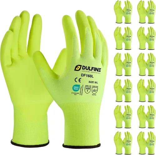 Vista 14 de DULFINE Safety Work Gloves for Men & Women, MicroFoam Nitrile Coated Nylon Black Grip for General Purpose, 3/6/12/36 Pairs