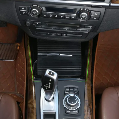 Vista 3 de Adhesivo de plástico ABS para marco de portavasos de consola central de coche para BMW X5 E70 X6 E71 2008-2013 Accesorios de automóvil (Negro)