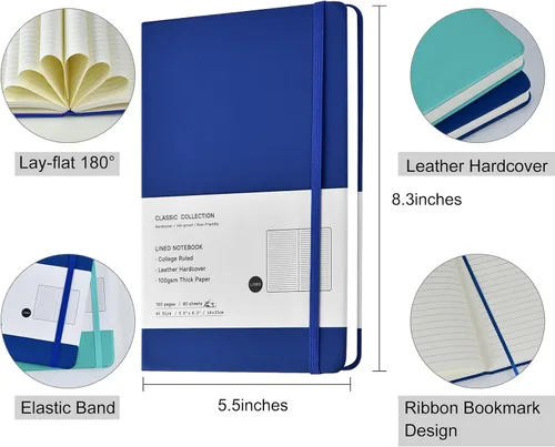 Vista 2 de Coopay 24 paquete de cuadernos de diario A5 a granel, 160 páginas, papel grueso de 100GSM, 21 x 14 cm tapa dura con líneas de cuero para escribir