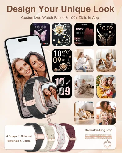 Vista 3 de Relojes inteligentes para mujer con llamadas Bluetooth, 4 bandas de 1.83 pulgadas, reloj de fitness para iPhone, Android, rastreador de actividad