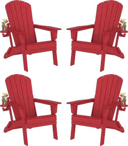 Vista 19 de Plawdlik Juego de 10 sillas plegables Adirondack con textura de madera, HDPE pesado para todo tipo de clima, juego cómodo junto a la piscina, patio