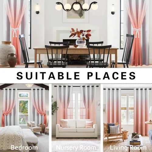 Vista 4 de naturetalk Cortinas opacas para oscurecer la habitación con degradado traslúcido, juego de 2 paneles de cortina – Parte superior con ojales