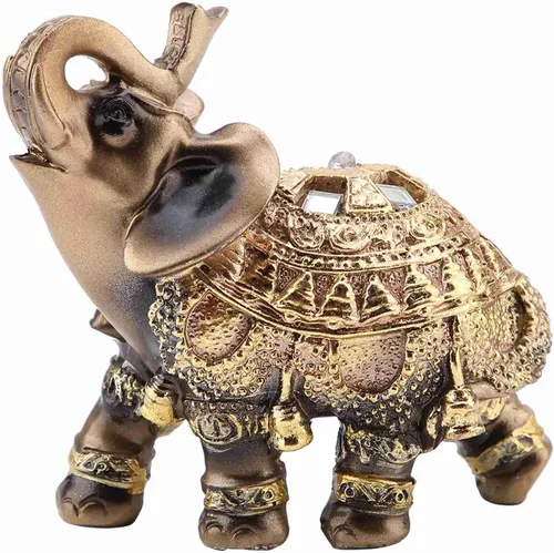 Vista 3 de Estatua de elefante de Feng Shui, figura de resina dorada de 4.5 pulgadas para decoración de oficina en casa, buena suerte, protección de riqueza