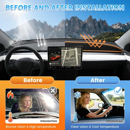 Vista 6 de KUST Funda negra para salpicadero compatible con Tesla Modelo Y Modelo 3 2017-2023, accesorios para el modelo Y Modelo 3, tapete antideslizante