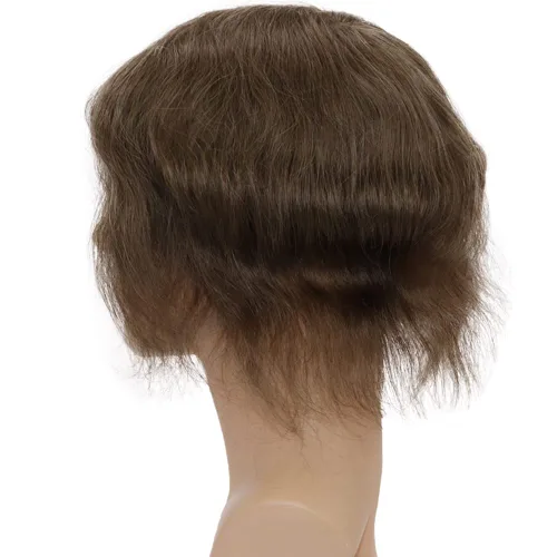 Vista 4 de Toupee para hombres sistemas de reemplazo de cabello humano real europeo para hombres, postizos finos, centro de encaje, piel más gruesa, pieza
