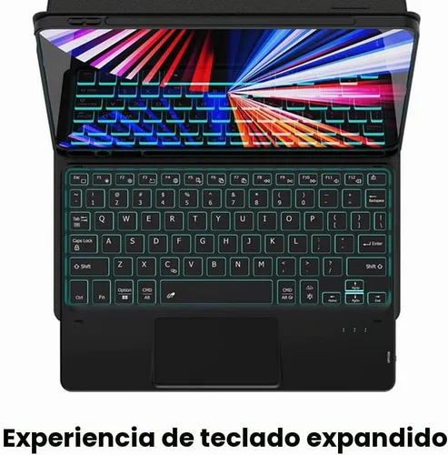Vista 2 de Funda con teclado táctil retroiluminado para Galaxy Tab A 10.5 (SM-T590 / T595 / T597), teclado Bluetooth desmontable magnéticamente con cubierta