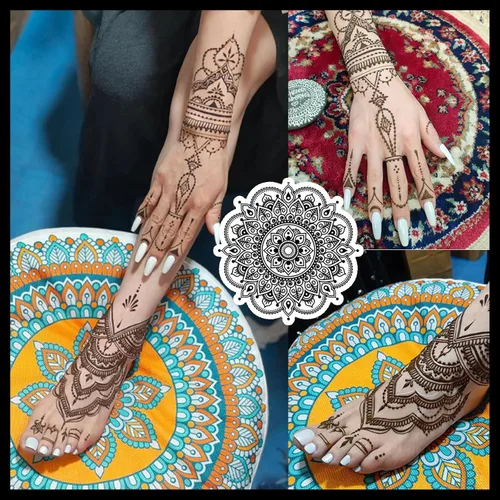 Vista 6 de Kit de tatuajes temporales, 6 conos de pasta de tatuaje semipermanentes, pintura artística de cuerpo indio para mujeres, hombres y adolescentes