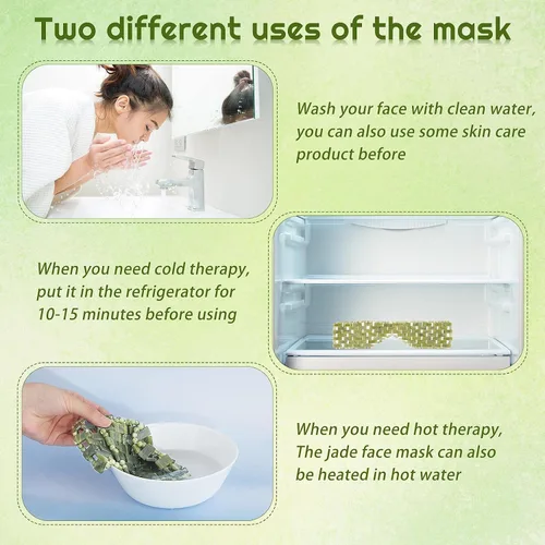 Vista 4 de SATINIOR - Máscara de Ojos de Piedra de Jade - Antifaz de Jade para Uso en Frío o Calor, Máscara Facial Verde para Dormir, Cubierta Relajante