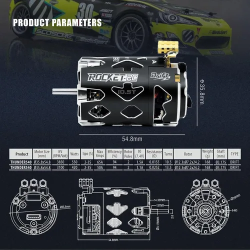 Vista 6 de Surpass Hobby Rocket RC Thunder Power 540 Drift Sensor Motor para 1/10th RC Car Púrpura (10.5T)
