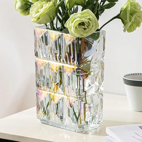 Vista 9 de Clear Crystal Glass Flower Vase, Geometric, 7.88 in, 4.4 lb