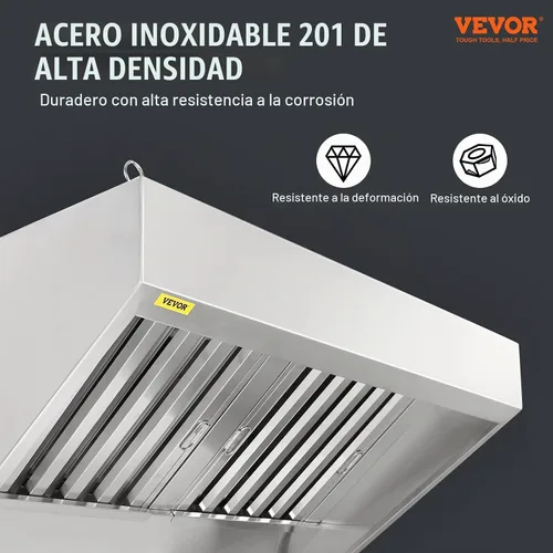 Vista 6 de VEVOR Campana de Escape Comercial, Campana de 4 Pies para Camión de Comida, Campana de 201 de Acero Inoxidable para Remolque de Concesión con 2