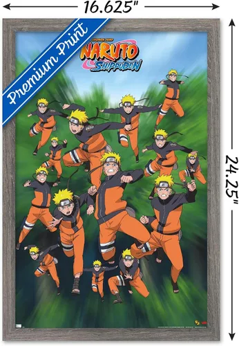 Vista 3 de Trends International Naruto Shippuden - Póster de pared de poses, 14.725 x 22.375 pulgadas, versión enmarcada de madera de granero