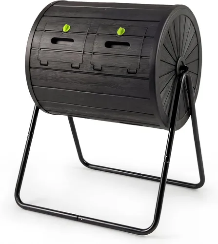 Vista 13 de Goplus Contenedor de compostaje, vaso de compostaje de doble cámara de 34.5 galones con 2 cámaras giratorias, puertas corredizas, compostador