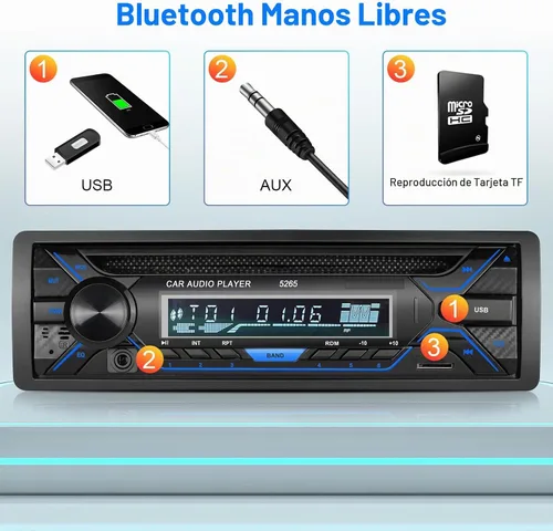 Vista 3 de Estéreo de coche Bluetooth de un solo dinar con reproductor de CD y DVD, radio DIN simple con reproducción de tarjetas Bluetooth AM/FM AUX/USB/SD