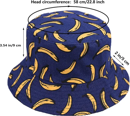 Vista 5 de Joylife Sombrero de pescador con estampado de plátano, diseño de fruta, reversible, para verano