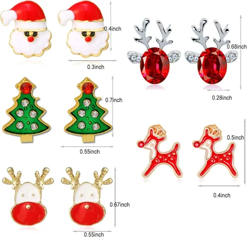 Vista 2 de 9 Pairs Christmas Earrings for Teen Girls Holiday Earrings for Women Bow Tree Snowflake Earrings