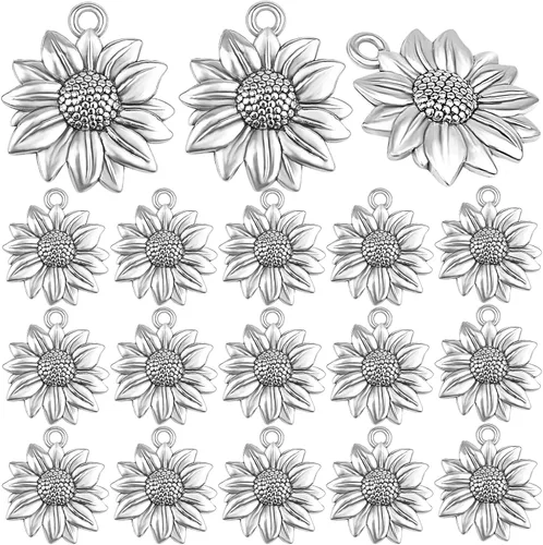 Vista 9 de BronaGrand 60pcs Sunflower Pendant Charms Alloy Sunflower Bead Charms Flower Charms Pendants Craft Supplies for DIY Jewelry Earrings Necklace