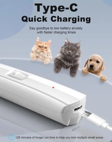Vista 10 de Cortadora de patas de perro para aseo, cortadora de perros recargable inalámbrica con hoja ensanchada, afeitadora eléctrica de precisión de bajo