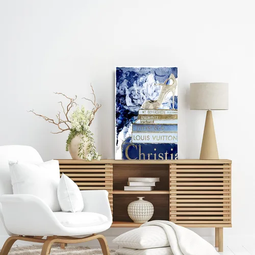 Vista 3 de Wynwood Studio Lienzo decorativo para pared con texto en inglés «What's On My Mind Navy Custom», decoración del hogar, 24 x 36 pulgadas, azul, dorado