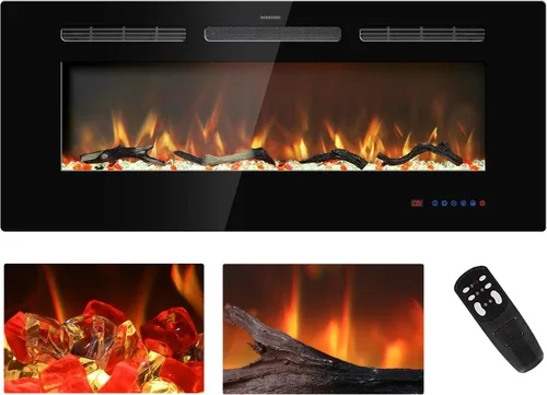 Vista 16 de Insertos de chimenea eléctrica de 30 pulgadas, calentador de chimenea empotrado y montado en la pared, chimenea lineal con termostato, control