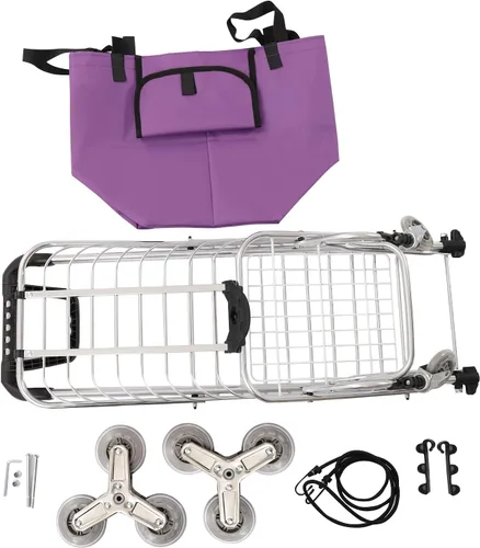 Vista 8 de Carrito de compras plegable, gran capacidad, aluminio y acero inoxidable para comestibles, lavandería, garaje