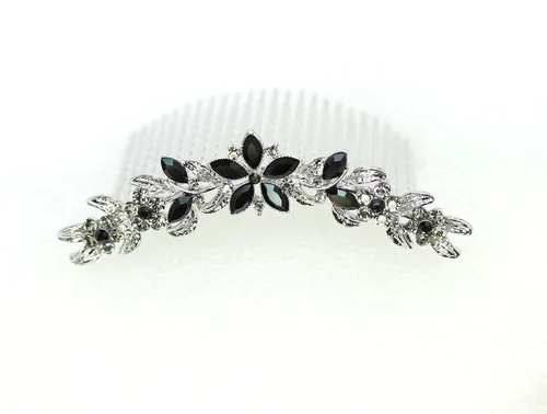 Vista 2 de Faship Hermoso peine de pelo floral de cristal de diamantes de imitación negro