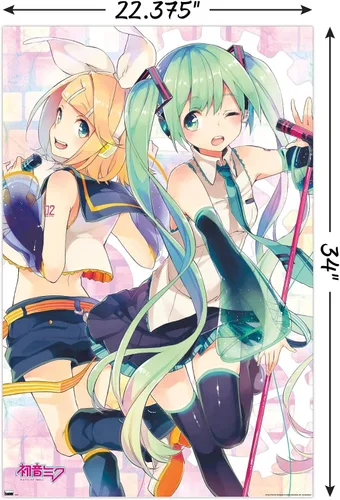 Vista 3 de Hatsune Miku - Póster de pared dúo, 34 pulgadas de largo x 22.4 pulgadas de ancho, versión sin marco
