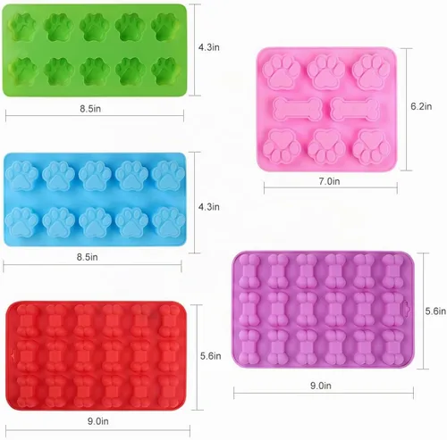 Vista 2 de Elfkitwang Molde de silicona con forma de pata de perro y hueso, antiadherente de grado alimenticio, bandeja de hielo, molde de silicona