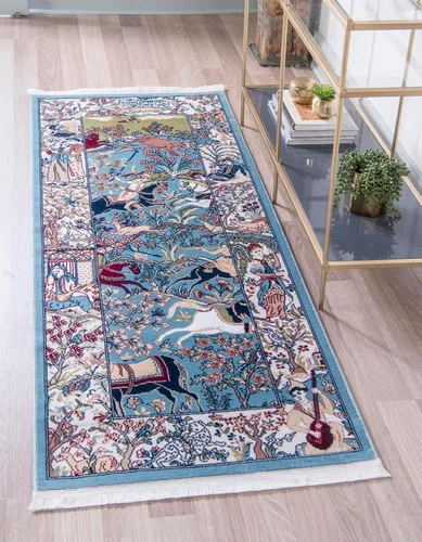 Vista 7 de Unique Loom Narenj Collection - Alfombra de área Birmingham (octágono de 5 pies 1 pulgada, azul/borgoña)