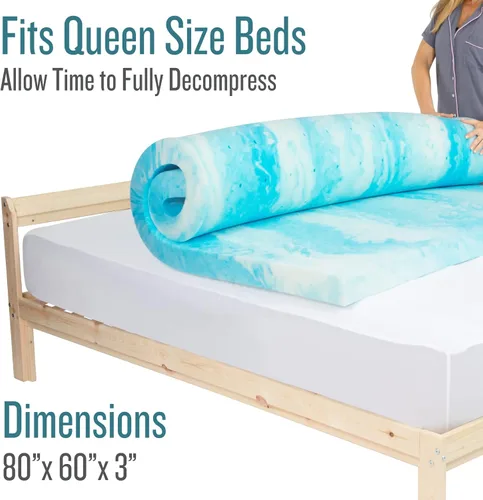 Vista 3 de Cubrecolchón Xtra-Comfort de espuma viscoelástica, 3 pulgadas de grosor, cubierta de gel suave, para RV, campamento, dormitorio, hamaca