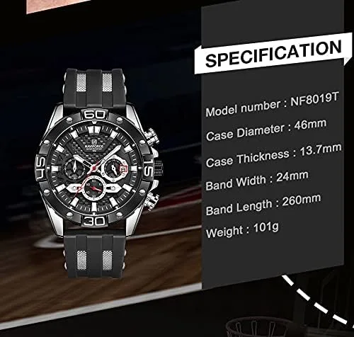 Vista 6 de Naviforce hombres militares deportes relojes moda silicona correa reloj lujo impermeable luminoso cronógrafo cuarzo reloj hombre