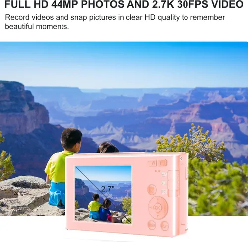 Vista 2 de Acuvar Cámara digital 4K de 44 MP con zoom de 16X, pantalla de 2.4 pulgadas, tarjeta micro SD de 32 GB, cámara digital compacta de apuntar
