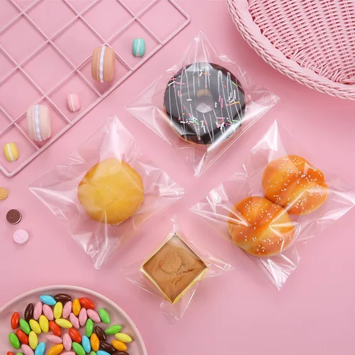 Vista 5 de Bolsas de celofán transparentes con cierre autoadhesivo, bolsas de polietileno autoadhesivas para empacar galletas y regalos.